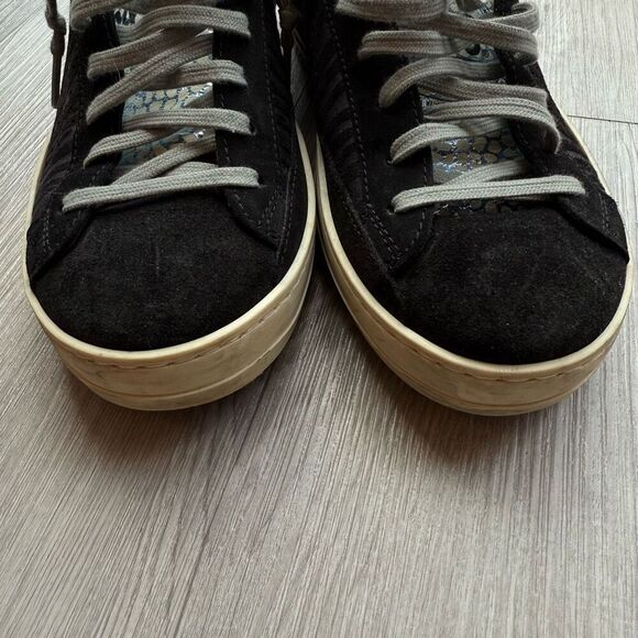 P448 Sneakers Black Seude Leather Zebra Metallic Stripe Low Tops Size 39 - Picture 8 of 9